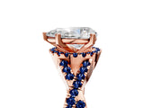 Rose gold Pear Cut Diamond with Blue Sapphire side stone Halo Twist Band Solitaire Prong Setting Ring_41