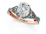Rose gold Pear Cut Diamond with Blue Topaz side stone Halo Twist Band Solitaire Prong Setting Ring_37