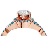 Rose gold Pear Cut Diamond with Blue Topaz side stone Halo Twist Band Solitaire Prong Setting Ring_40