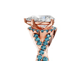 Rose gold Pear Cut Diamond with Blue Topaz side stone Halo Twist Band Solitaire Prong Setting Ring_41