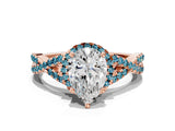 Rose gold Pear Cut Diamond with Blue Topaz side stone Halo Twist Band Solitaire Prong Setting Ring_42