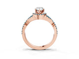 Rose gold Pear Cut Diamond with Blue Topaz side stone Halo Twist Band Solitaire Prong Setting Ring_45