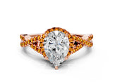 Rose gold Pear Cut Diamond with Citrine side stone Halo Twist Band Solitaire Prong Setting Ring_12