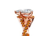 Rose gold Pear Cut Diamond with Citrine side stone Halo Twist Band Solitaire Prong Setting Ring_17