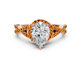 Rose gold Pear Cut Diamond with Citrine side stone Halo Twist Band Solitaire Prong Setting Ring_36
