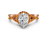 Rose gold Pear Cut Diamond with Citrine side stone Halo Twist Band Solitaire Prong Setting Ring_42