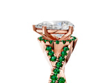 Rose gold Pear Cut Diamond with Emerald side stone Halo Twist Band Solitaire Prong Setting Ring_17