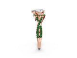 Rose gold Pear Cut Diamond with Emerald side stone Halo Twist Band Solitaire Prong Setting Ring_38