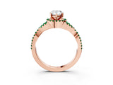 Rose gold Pear Cut Diamond with Emerald side stone Halo Twist Band Solitaire Prong Setting Ring_39