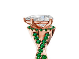 Rose gold Pear Cut Diamond with Emerald side stone Halo Twist Band Solitaire Prong Setting Ring_41