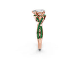 Rose gold Pear Cut Diamond with Emerald side stone Halo Twist Band Solitaire Prong Setting Ring_44