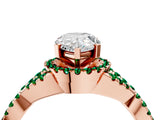 Rose gold Pear Cut Diamond with Emerald side stone Halo Twist Band Solitaire Prong Setting Ring_46