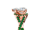 Rose gold Pear Cut Diamond with Emerald side stone Halo Twist Band Solitaire Prong Setting Ring_47