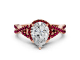 Rose gold Pear Cut Diamond with Garnet side stone Halo Twist Band Solitaire Prong Setting Ring_12