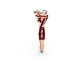 Rose gold Pear Cut Diamond with Garnet side stone Halo Twist Band Solitaire Prong Setting Ring_14