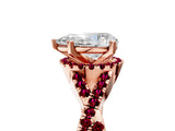 Rose gold Pear Cut Diamond with Garnet side stone Halo Twist Band Solitaire Prong Setting Ring_17