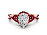 Rose gold Pear Cut Diamond with Garnet side stone Halo Twist Band Solitaire Prong Setting Ring_18