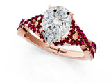 Rose gold Pear Cut Diamond with Garnet side stone Halo Twist Band Solitaire Prong Setting Ring_19