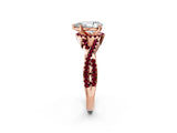 Rose gold Pear Cut Diamond with Garnet side stone Halo Twist Band Solitaire Prong Setting Ring_20