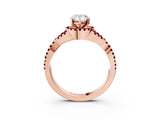 Rose gold Pear Cut Diamond with Garnet side stone Halo Twist Band Solitaire Prong Setting Ring_21