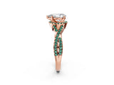 Rose gold Pear Cut Diamond with Green Sapphire side stone Halo Twist Band Solitaire Prong Setting Ring_14
