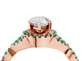 Rose gold Pear Cut Diamond with Green Sapphire side stone Halo Twist Band Solitaire Prong Setting Ring_16