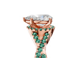 Rose gold Pear Cut Diamond with Green Sapphire side stone Halo Twist Band Solitaire Prong Setting Ring_17