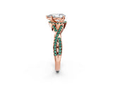 Rose gold Pear Cut Diamond with Green Sapphire side stone Halo Twist Band Solitaire Prong Setting Ring_20