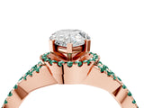 Rose gold Pear Cut Diamond with Green Sapphire side stone Halo Twist Band Solitaire Prong Setting Ring_22