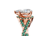 Rose gold Pear Cut Diamond with Green Sapphire side stone Halo Twist Band Solitaire Prong Setting Ring_23