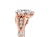 Rose gold Pear Cut Diamond with Milgrain Marquise and Bezel Accents on a Solitaire Band with Prong Setting_204