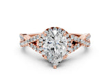 Rose gold Pear Cut Diamond with Moissanite side stone Halo Twist Band Solitaire Prong Setting Ring_36
