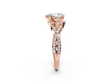 Rose gold Pear Cut Diamond with Moissanite side stone Halo Twist Band Solitaire Prong Setting Ring_38