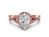 Rose gold Pear Cut Diamond with Morganite side stone Halo Twist Band Solitaire Prong Setting Ring_12