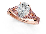 Rose gold Pear Cut Diamond with Morganite side stone Halo Twist Band Solitaire Prong Setting Ring_13