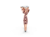 Rose gold Pear Cut Diamond with Morganite side stone Halo Twist Band Solitaire Prong Setting Ring_14