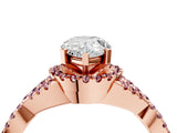 Rose gold Pear Cut Diamond with Morganite side stone Halo Twist Band Solitaire Prong Setting Ring_16