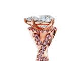 Rose gold Pear Cut Diamond with Morganite side stone Halo Twist Band Solitaire Prong Setting Ring_17