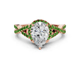 Rose gold Pear Cut Diamond with Peridot side stone Halo Twist Band Solitaire Prong Setting Ring_12