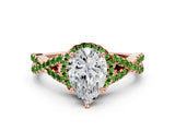 Rose gold Pear Cut Diamond with Peridot side stone Halo Twist Band Solitaire Prong Setting Ring_24