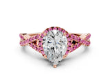 Rose gold Pear Cut Diamond with Pink Sapphire side stone Halo Twist Band Solitaire Prong Setting Ring_12