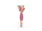 Rose gold Pear Cut Diamond with Pink Sapphire side stone Halo Twist Band Solitaire Prong Setting Ring_14