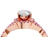 Rose gold Pear Cut Diamond with Pink Sapphire side stone Halo Twist Band Solitaire Prong Setting Ring_16