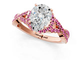 Rose gold Pear Cut Diamond with Pink Sapphire side stone Halo Twist Band Solitaire Prong Setting Ring_37