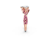 Rose gold Pear Cut Diamond with Pink Sapphire side stone Halo Twist Band Solitaire Prong Setting Ring_38