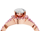 Rose gold Pear Cut Diamond with Pink Sapphire side stone Halo Twist Band Solitaire Prong Setting Ring_40