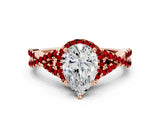 Rose gold Pear Cut Diamond with Ruby side stone Halo Twist Band Solitaire Prong Setting Ring_36