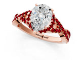 Rose gold Pear Cut Diamond with Ruby side stone Halo Twist Band Solitaire Prong Setting Ring_37