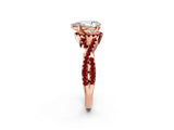 Rose gold Pear Cut Diamond with Ruby side stone Halo Twist Band Solitaire Prong Setting Ring_38