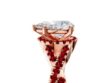 Rose gold Pear Cut Diamond with Ruby side stone Halo Twist Band Solitaire Prong Setting Ring_41
